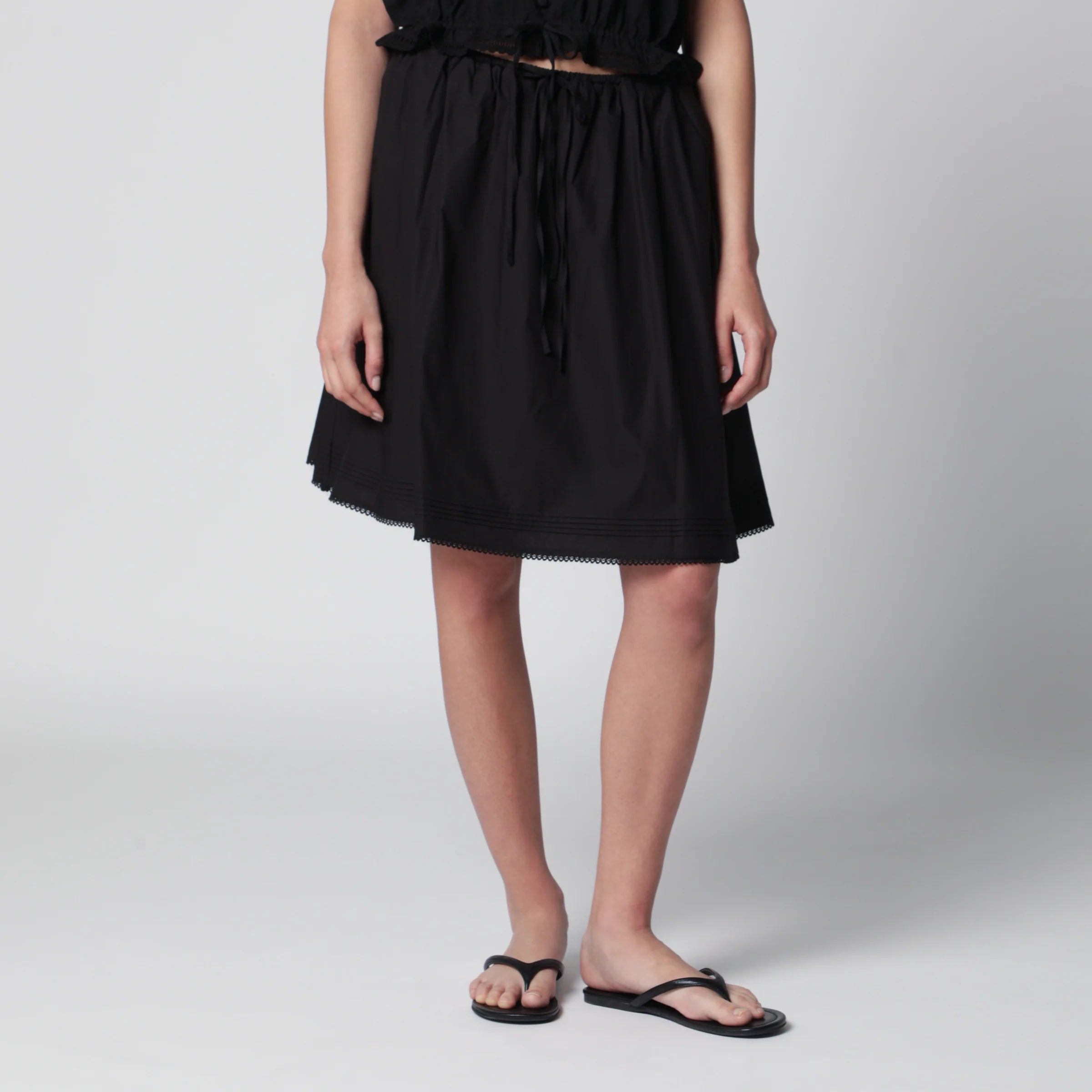 Dunst Black cotton midi full skirt