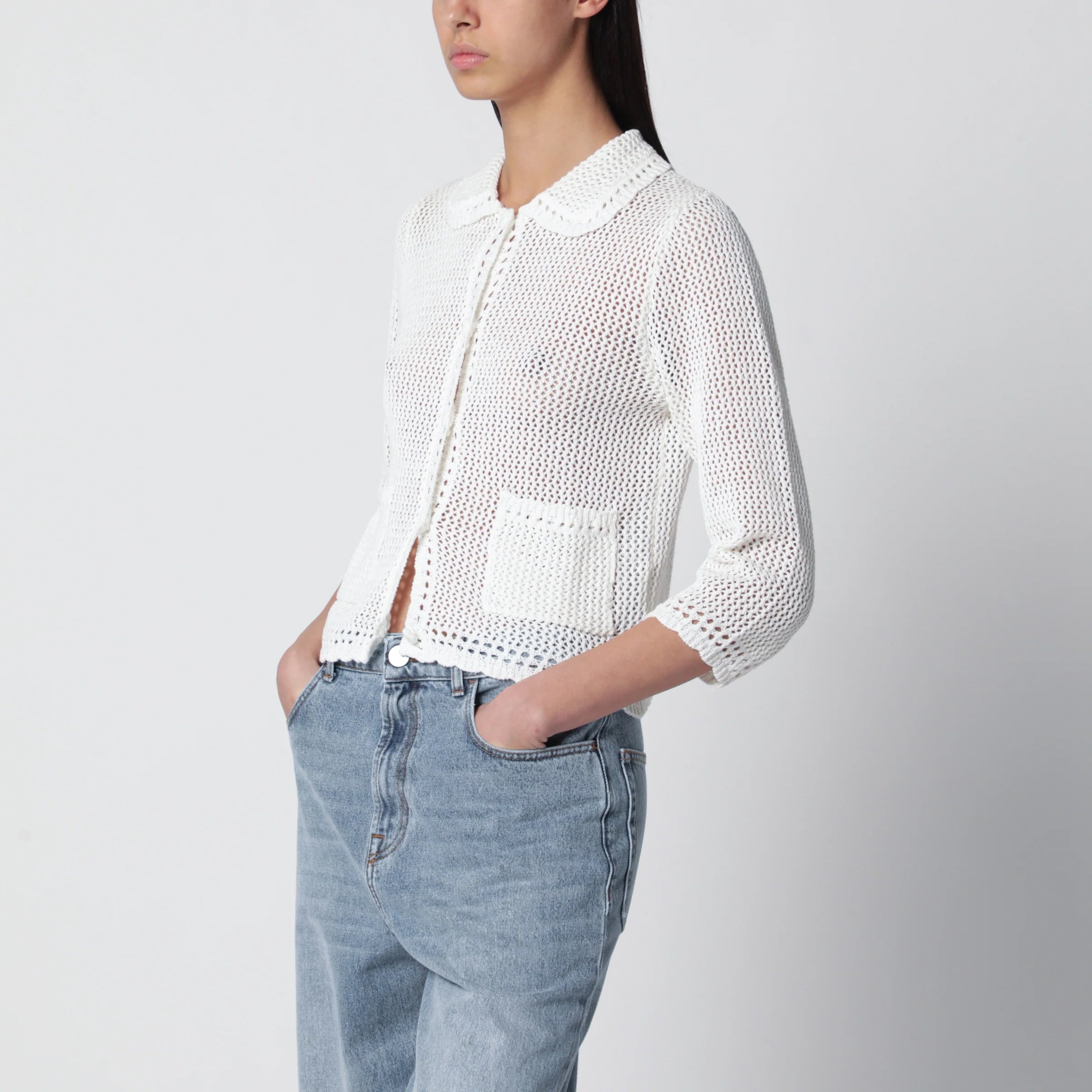 Dunst Ivory openwork linen-blend cardigan