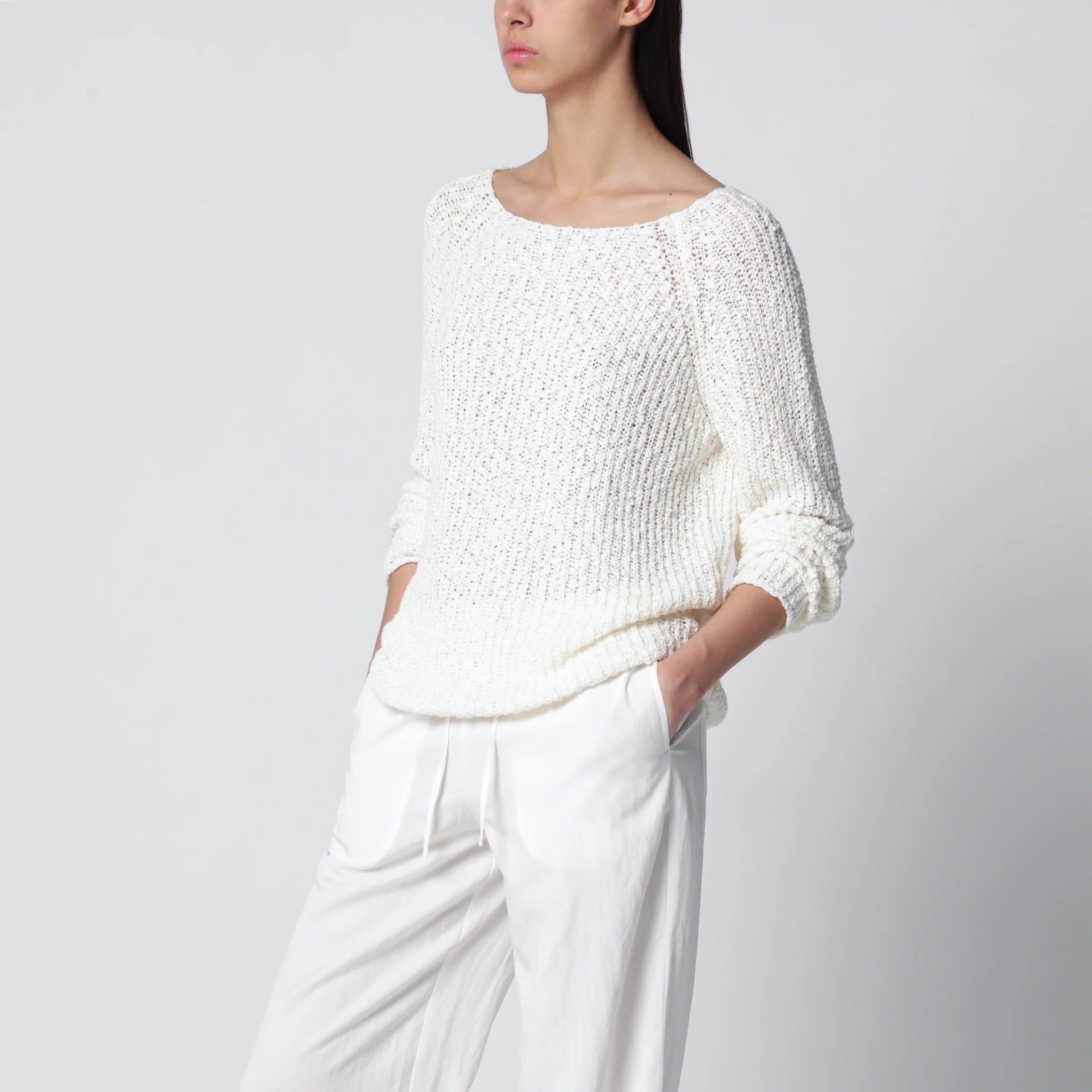 Dunst Ivory loose-knit cotton-blend top