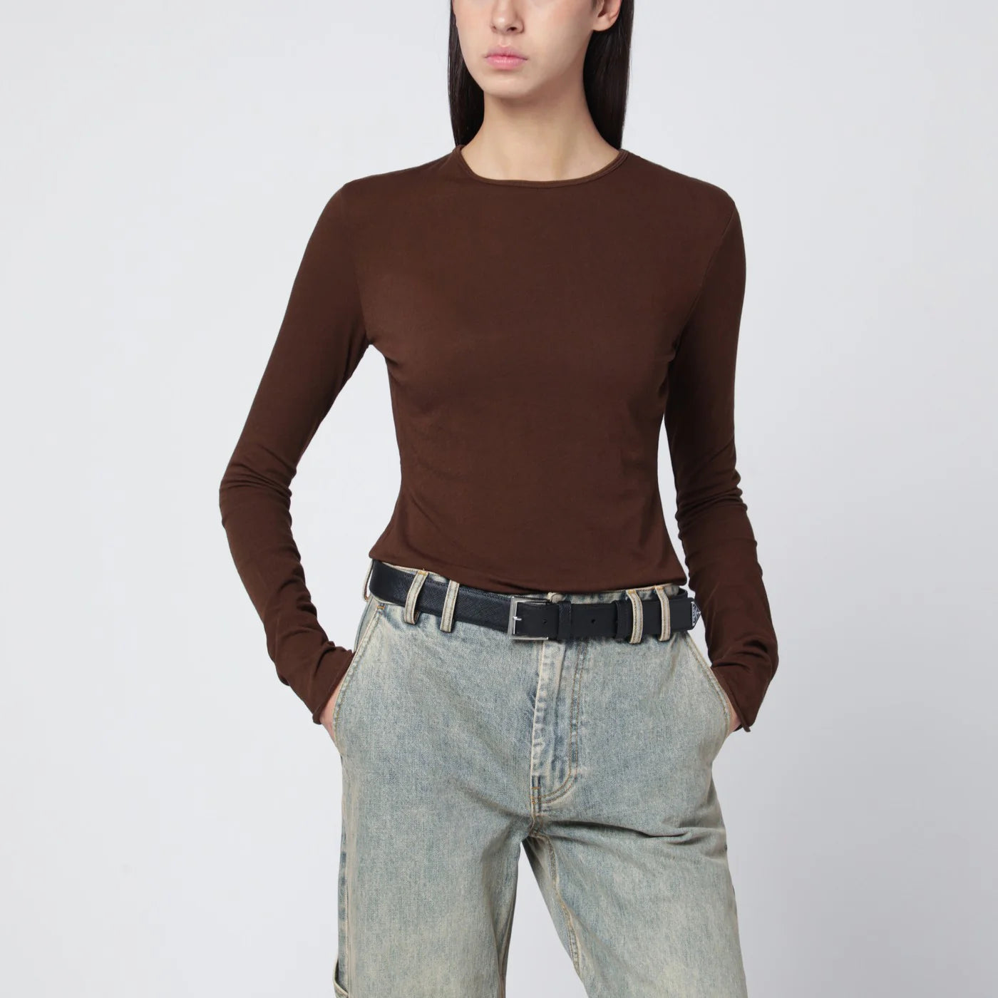 Entire Studios Brown crewneck cotton-blend top