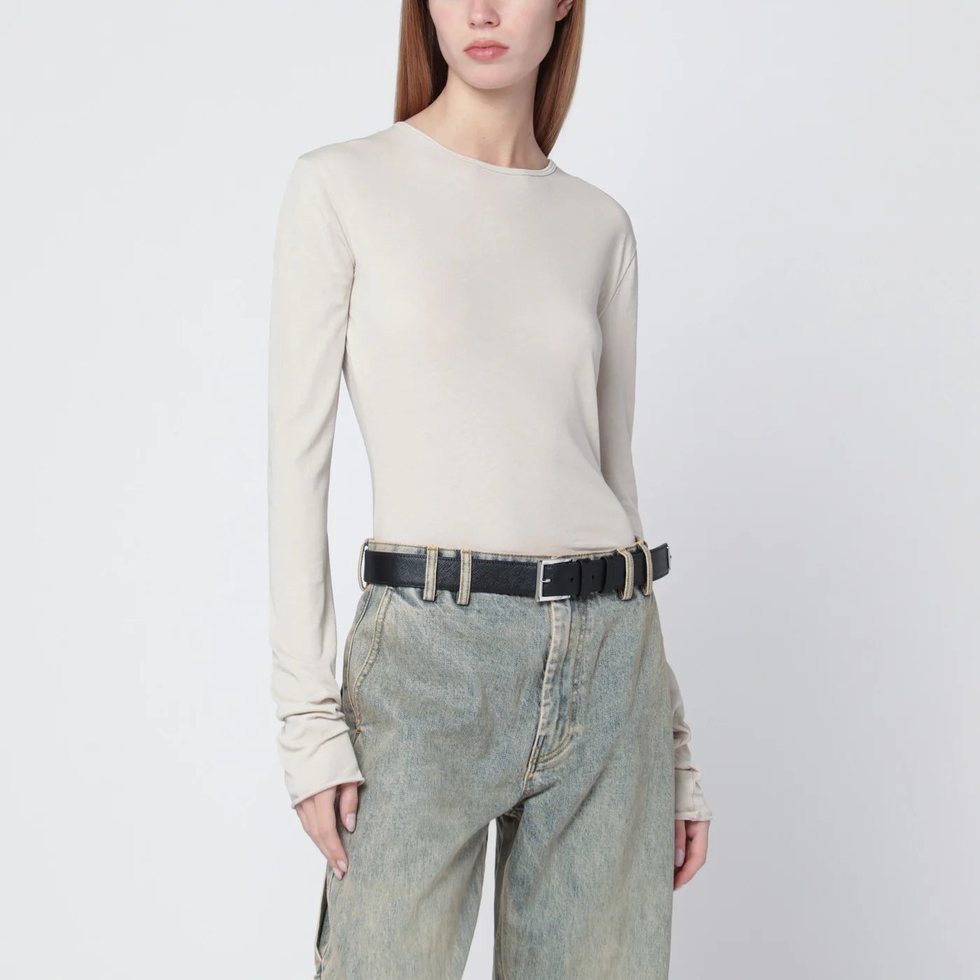 Entire Studios White crewneck cotton-blend top