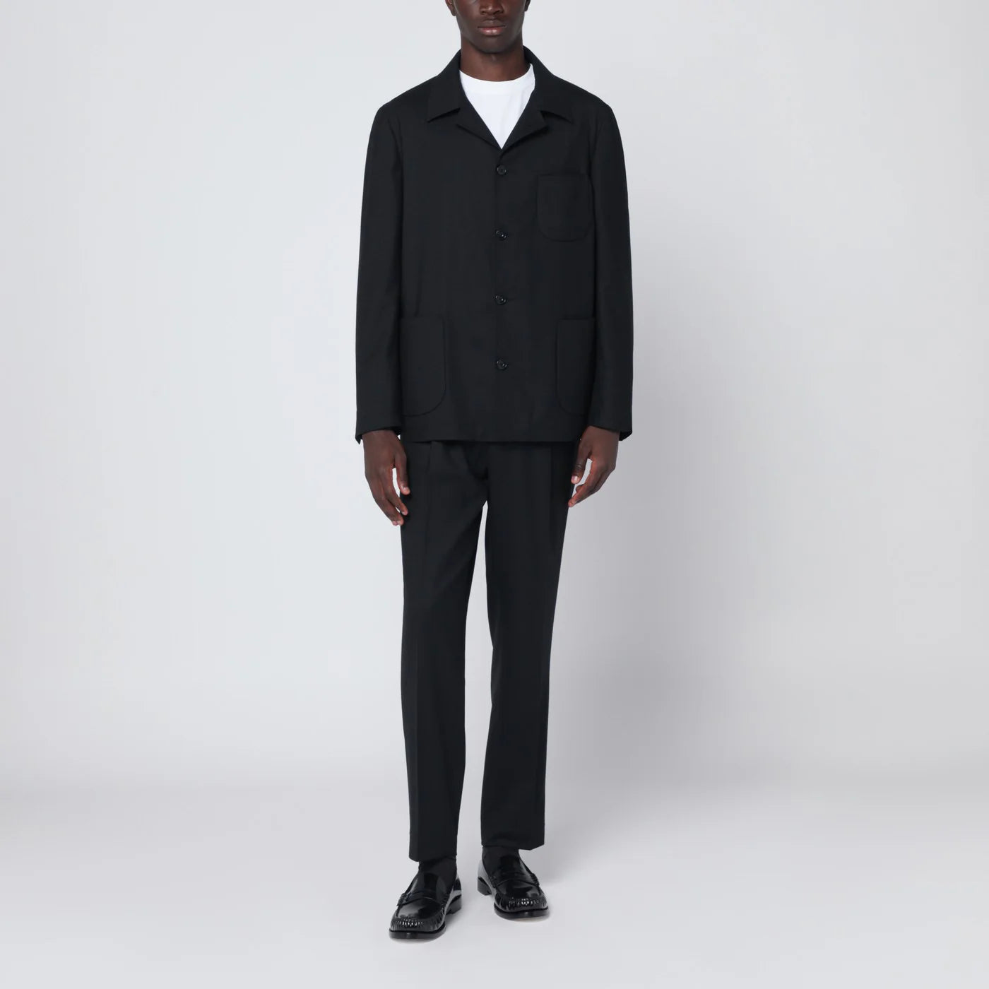 Santaniello Black single-breasted suit in wool blend