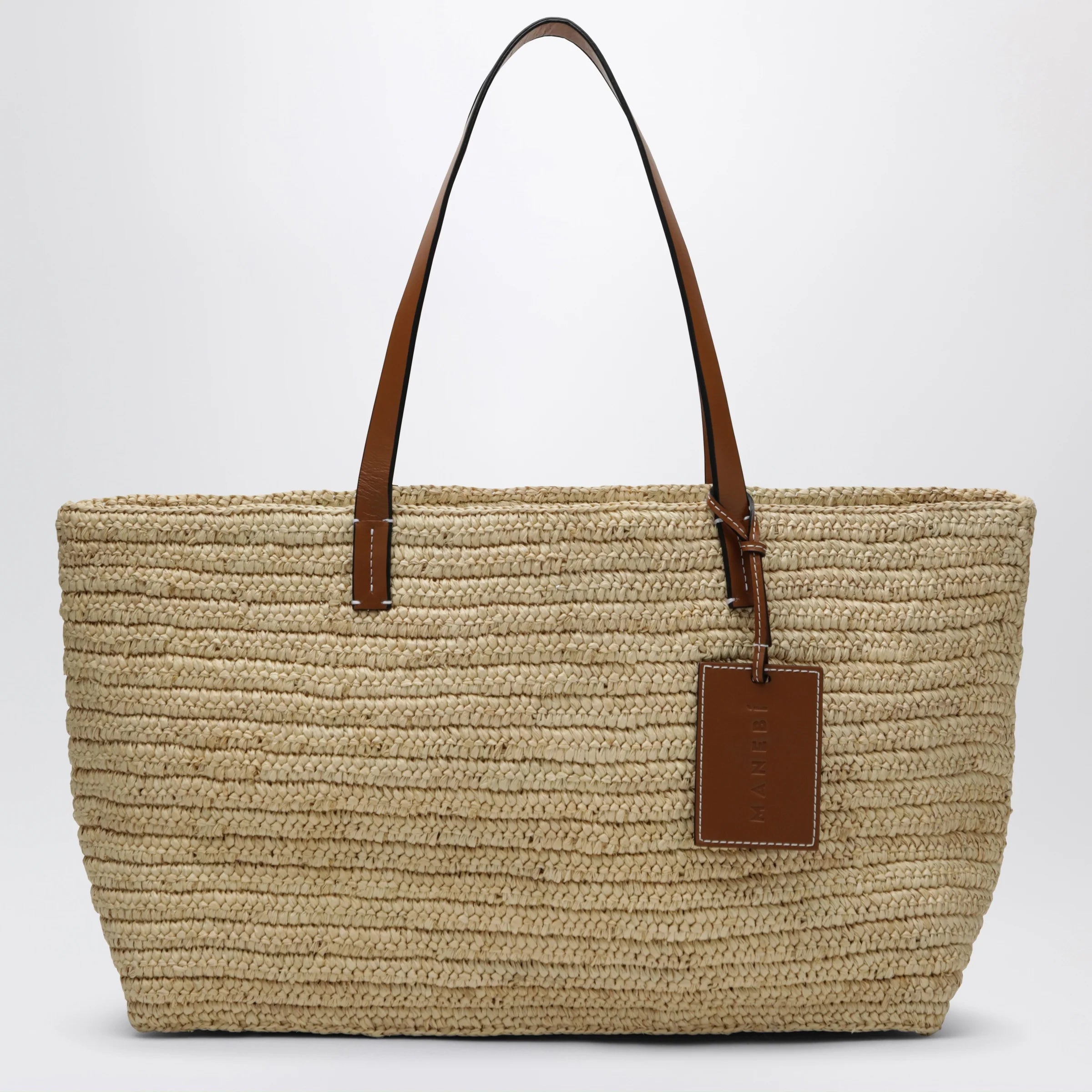 Manebí Raffia and leather shoulder bag