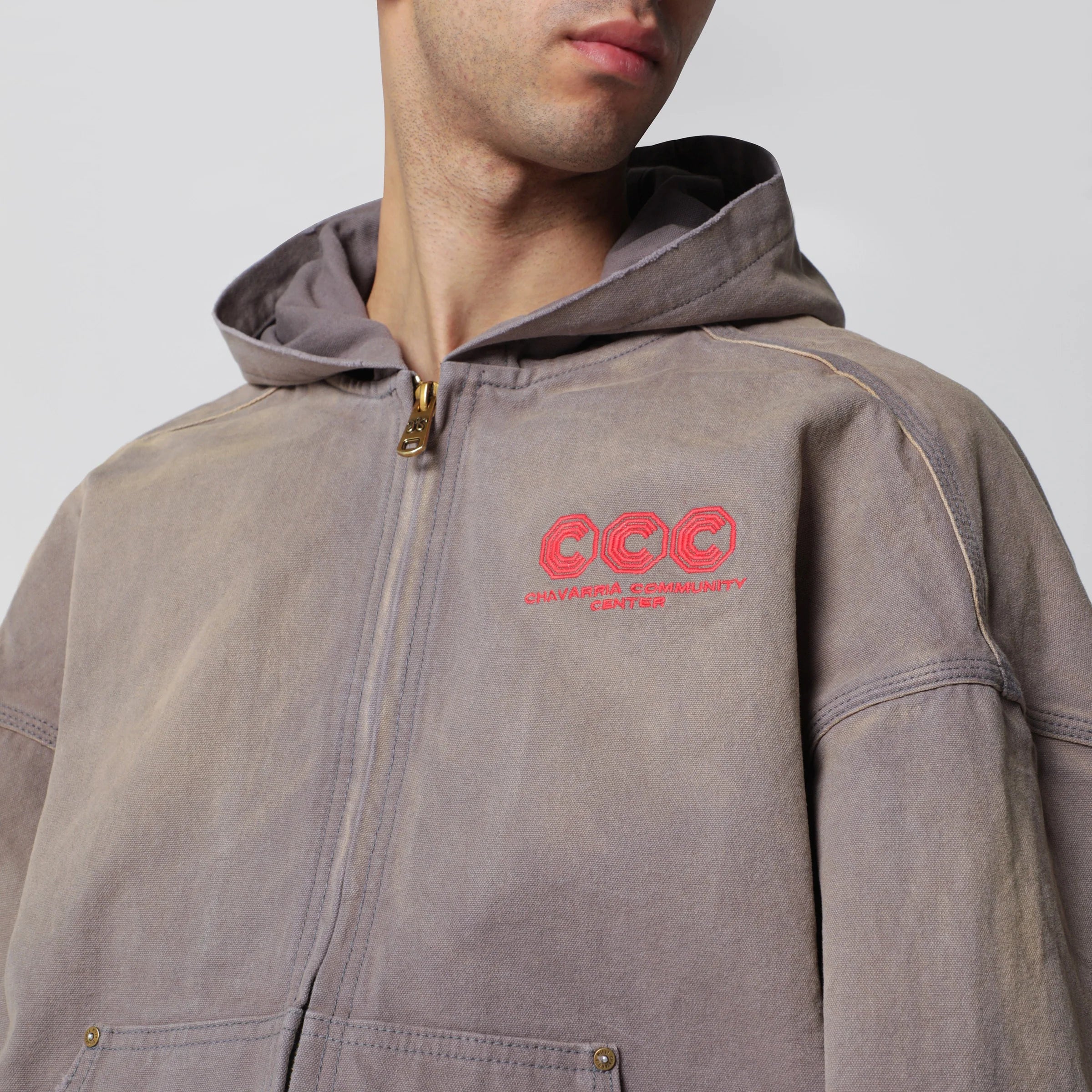 Willy Chavarria Graphite zip-up jacket with vintage effect