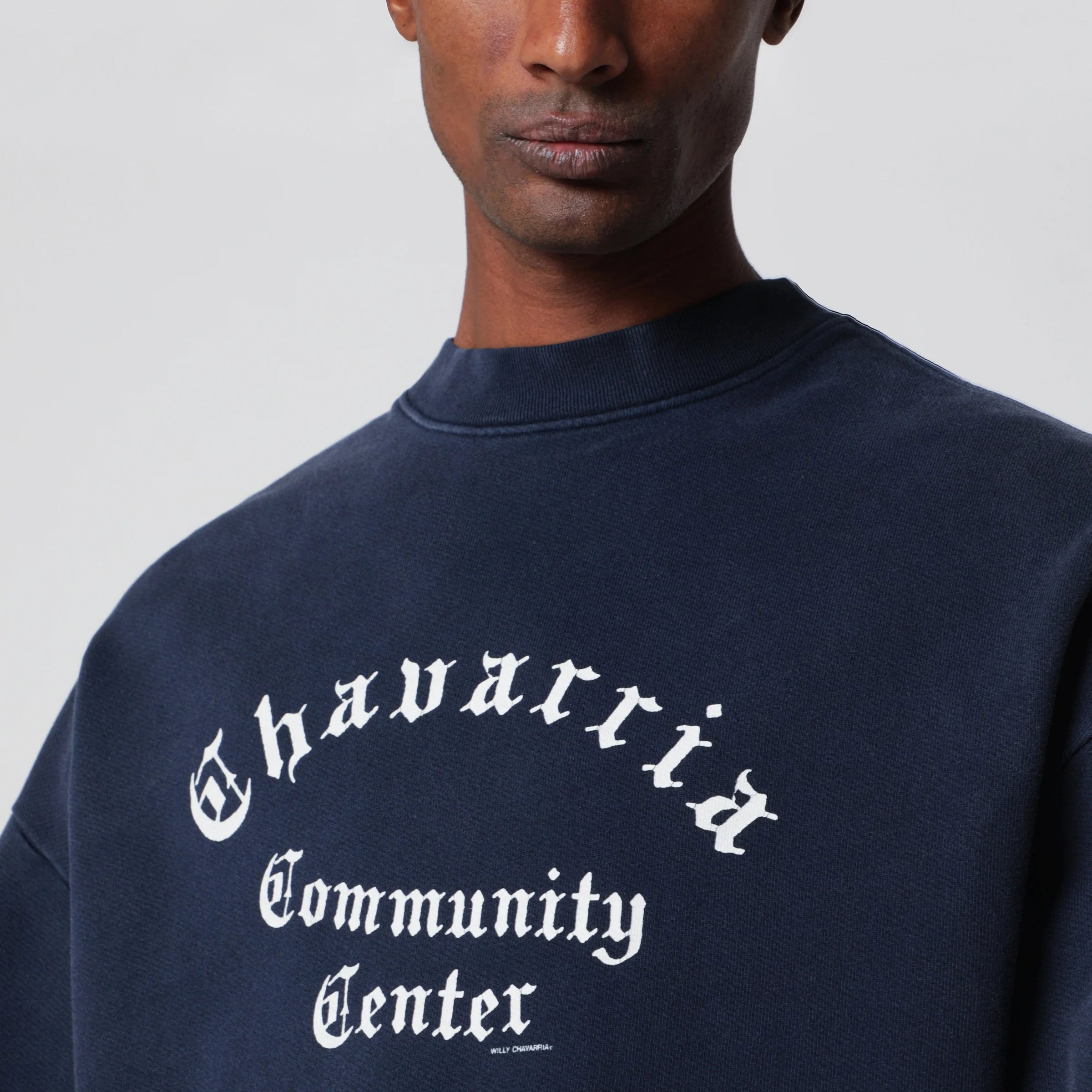 Willy Chavarria Vintage-effect navy blue sweatshirt with logo print