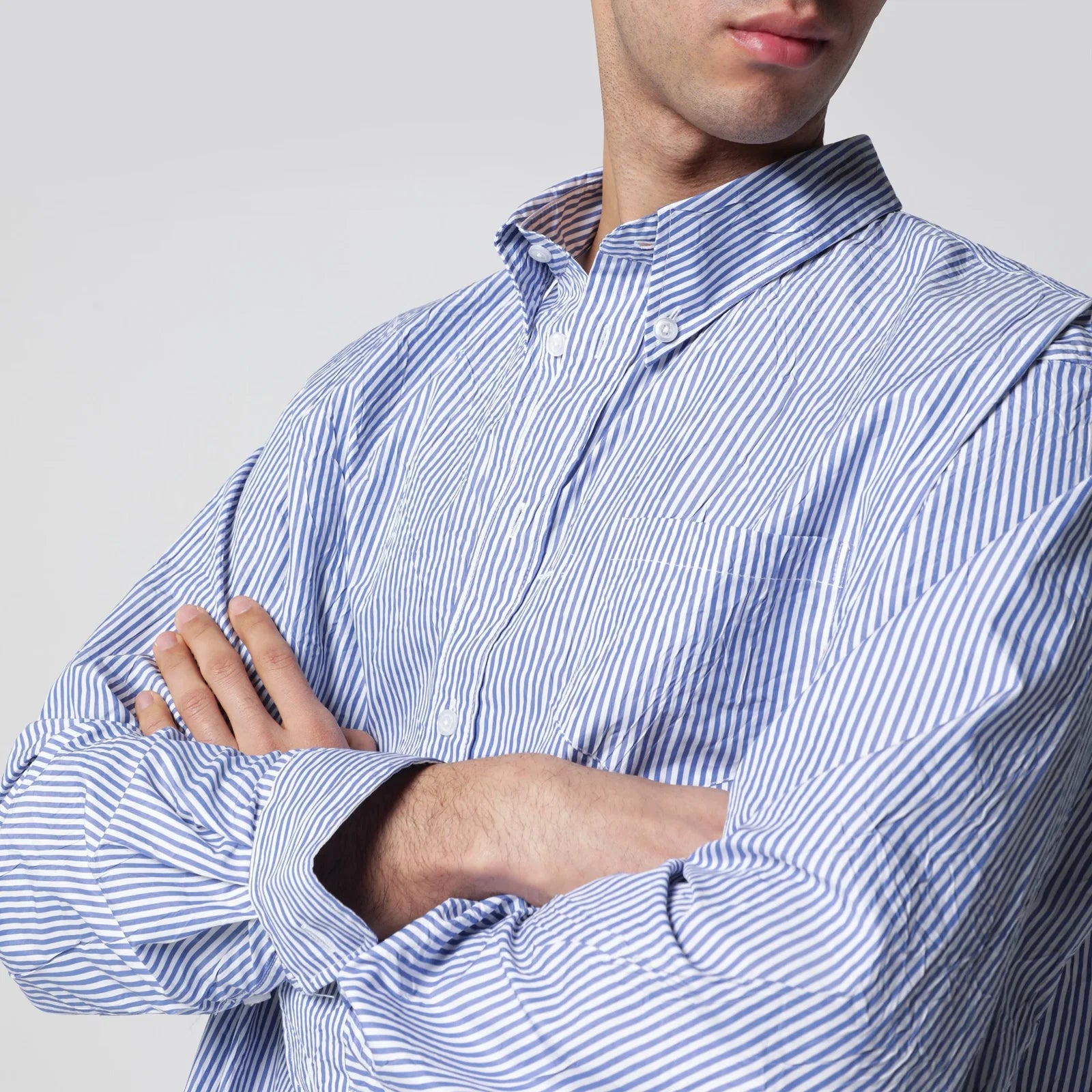Willy Chavarria White/blue striped button-down shirt