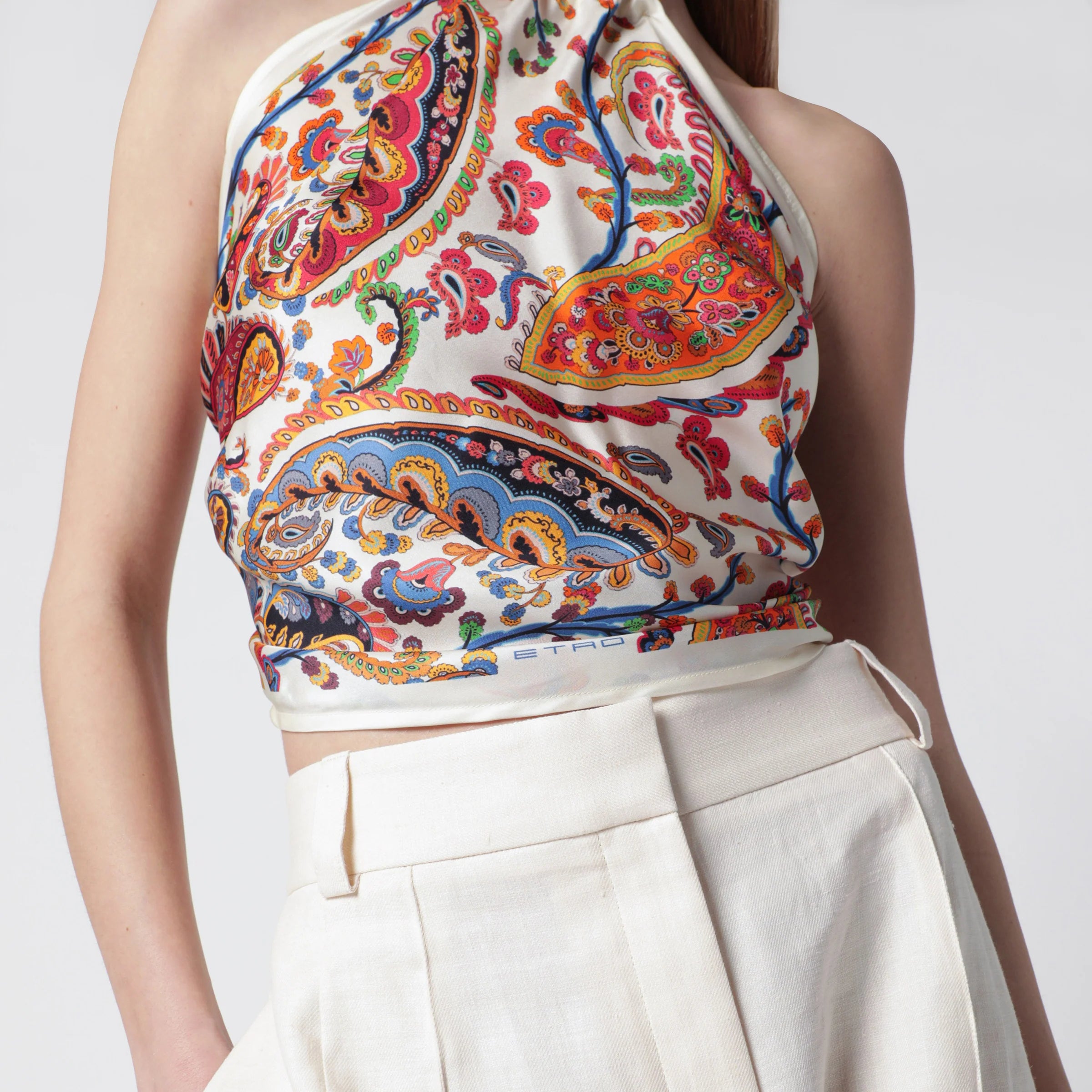 ETRO Bandana top in silk twill with floral Paisley motif