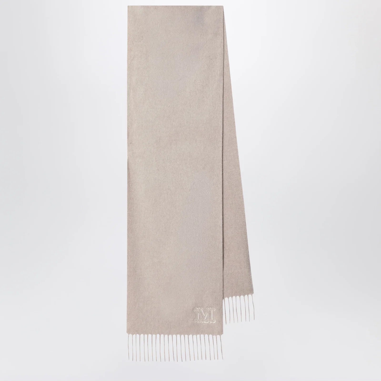 Max Mara Sand-colored cashmere scarf with embroidered logo