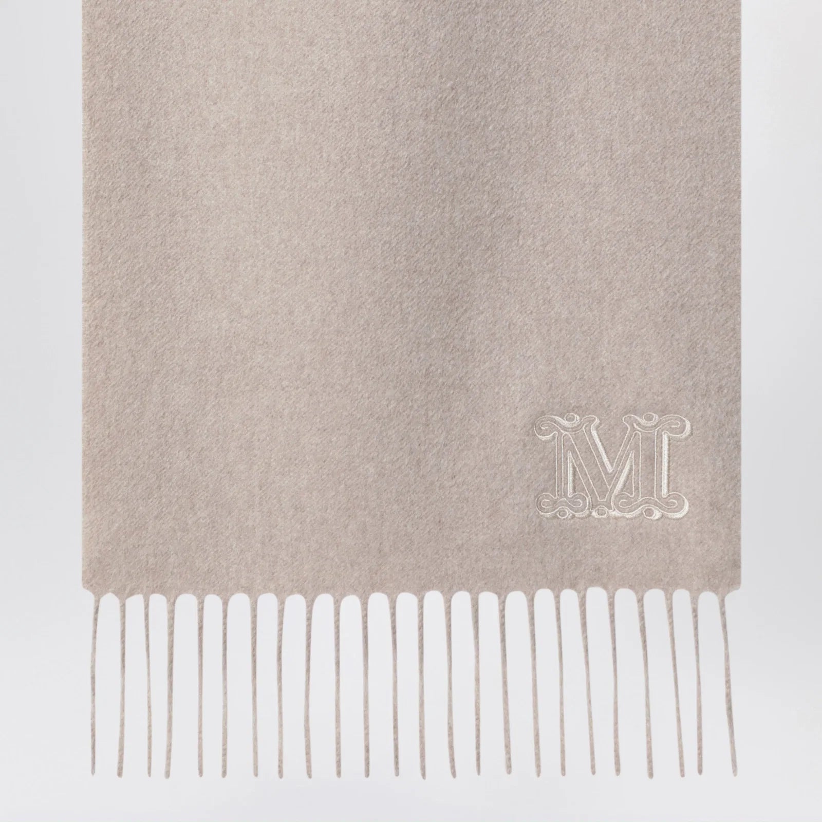 Max Mara Sand-colored cashmere scarf with embroidered logo