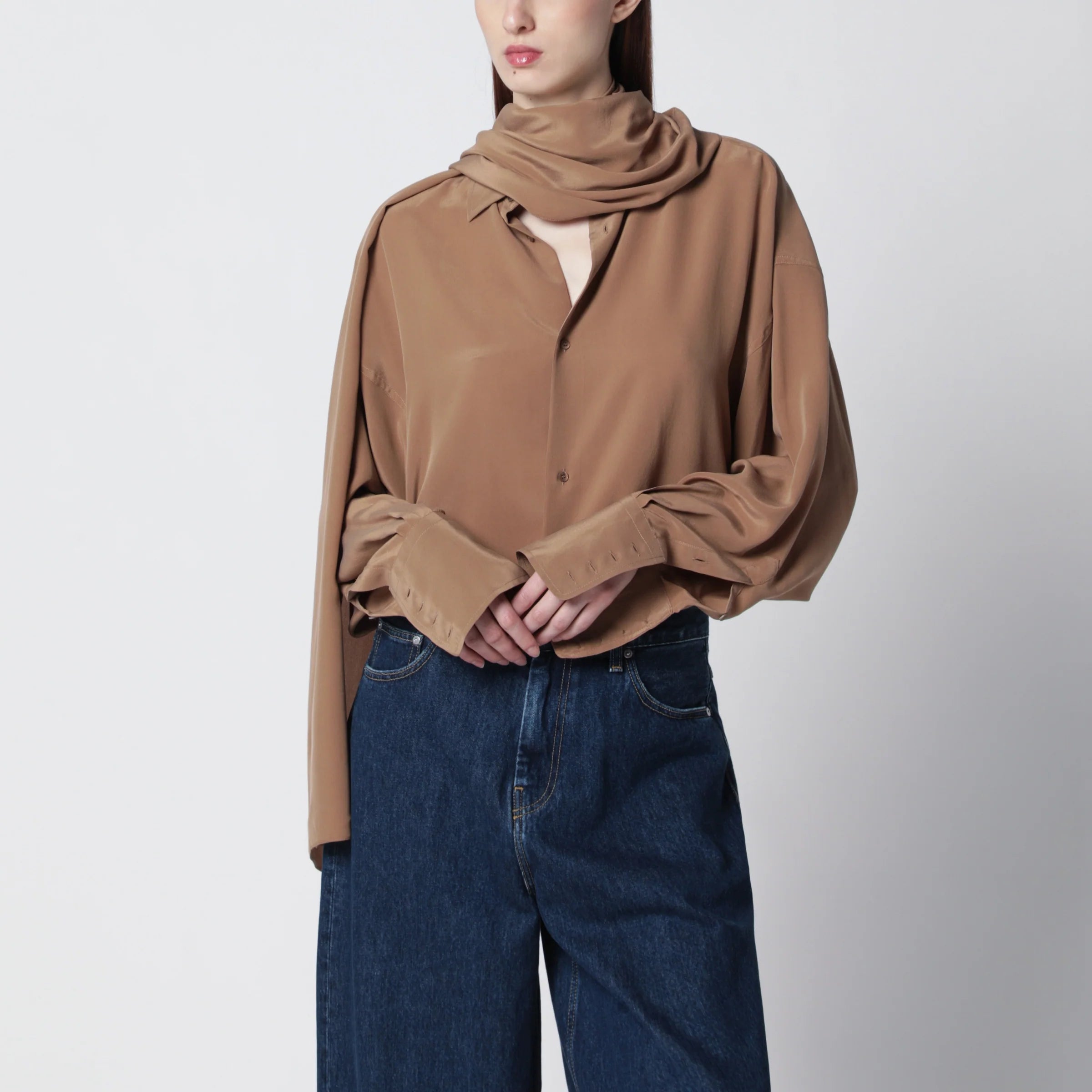 DARKPARK Oversized Georgia silk shirt in tobacco color