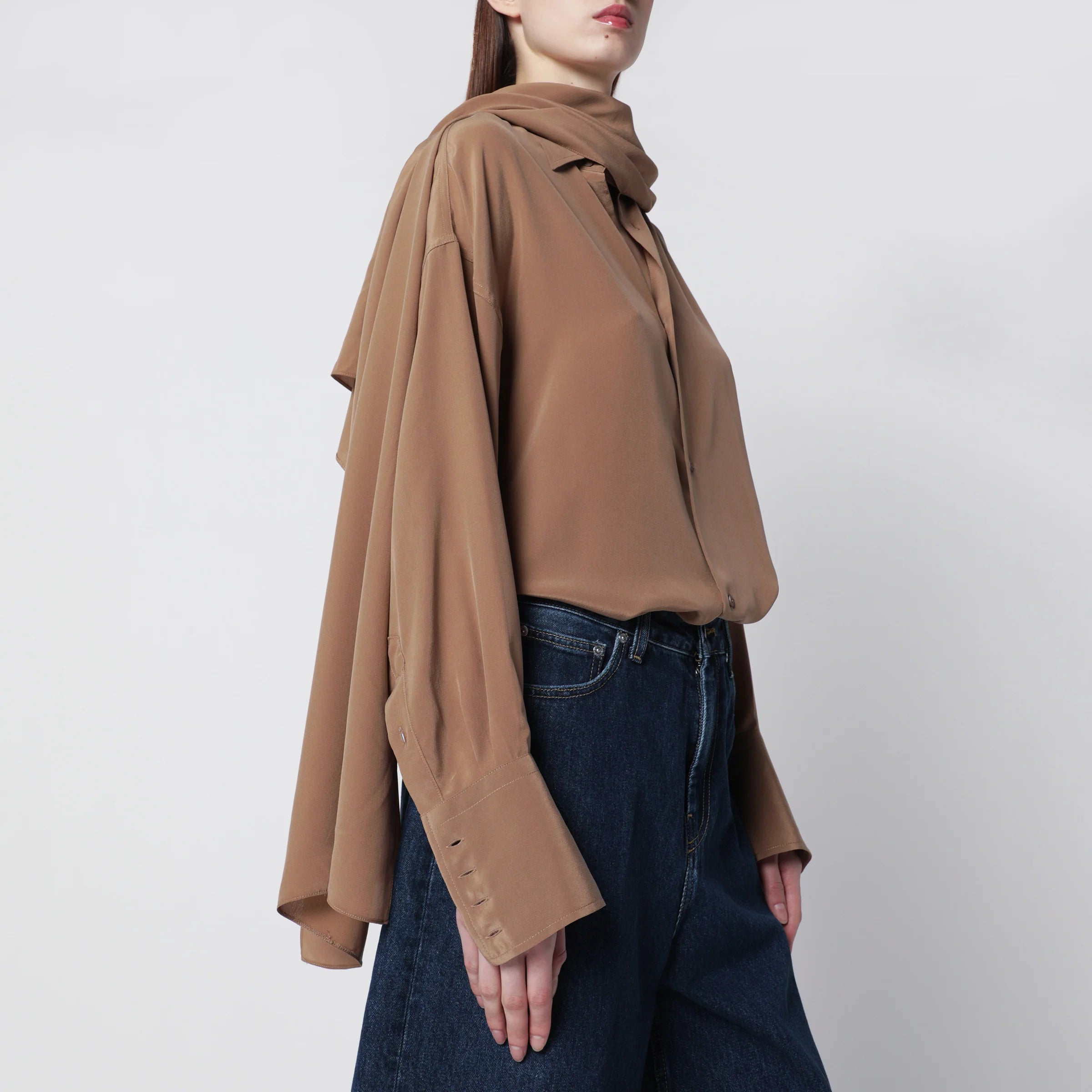 DARKPARK Oversized Georgia silk shirt in tobacco color